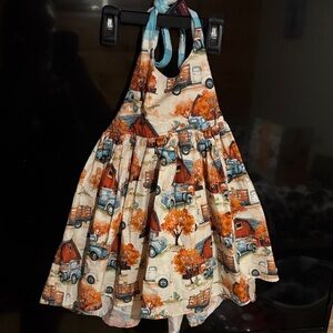 Girls' Autumn Farm Print Halter Dress - Cream & Orange